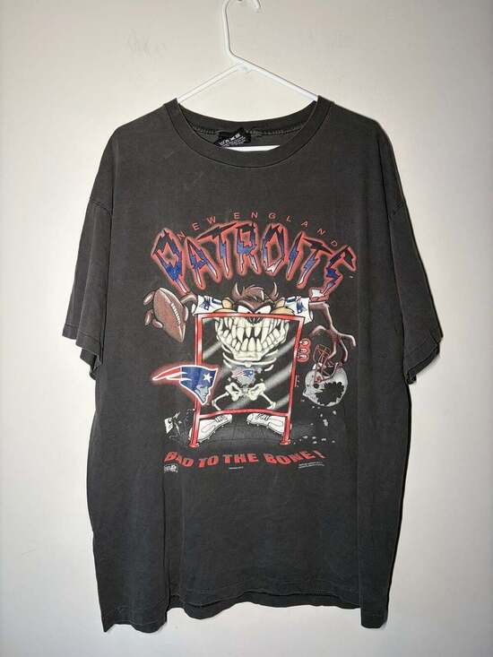 America's Favorites Other - Vintage 1995 New England Patriots Taz 'Bad To The Bone' Double Sided T-Shirt